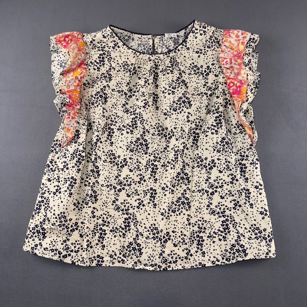 THML Womens XL Floral Flutter Sleeve Cotton Blouse Mixed Print WCT1279-CR